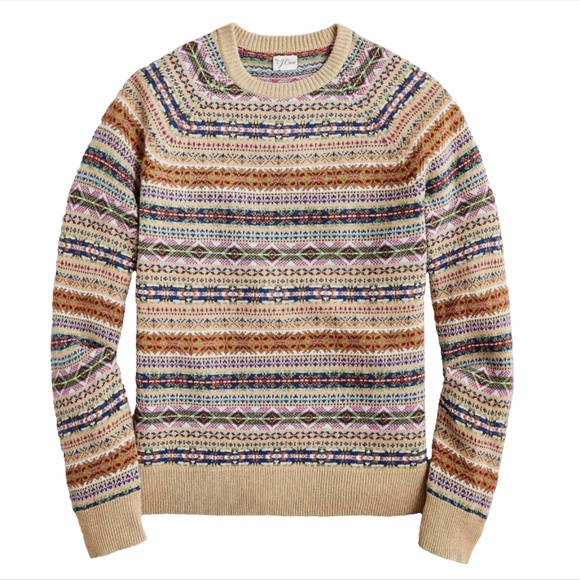 J Crew Fair Isle Wool Sweater Women XS Christmas Tan Rainbow Neutral Holiday - Picture 11 of 11